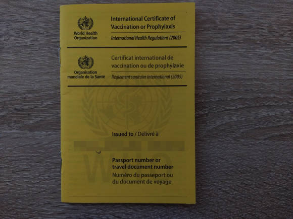 Ein internationaler Impfausweis aus gelbem Papier 