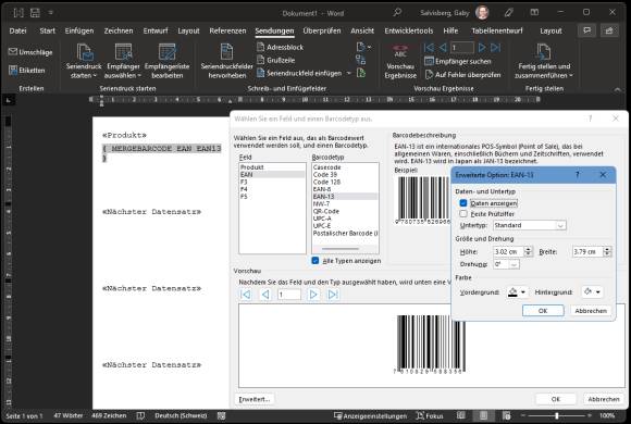 Die Barcode-Einstellungen in Word