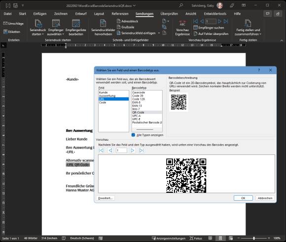 Die Barcode-Einstellungen, diesmal für QR-Codes