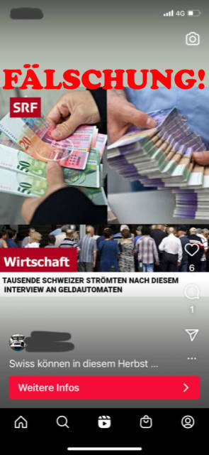 Die Werbung zeigt einen gefälschten SRF-Artikel