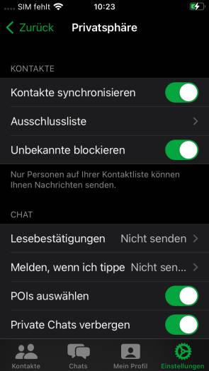 Threema Privatsphäre-Einstellungen auf dem iPhone