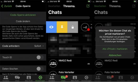 Threema für iOS, schützen eines Chats