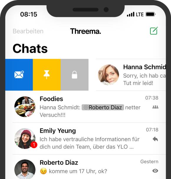 Threema Chatübersicht auf einem iPhone