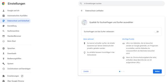 Suchanfragen-Einstellung in Chrome