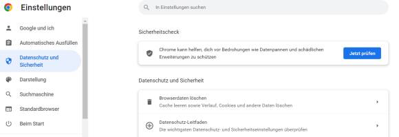 Datenschutz- und Sicherheitseinstellung in Chrome