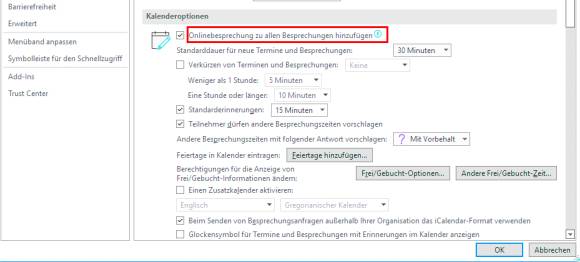 Die Outlook-Kalender-Optionen