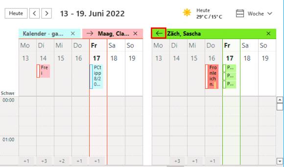 Beispiel von überlappend dargestellten Kalendern