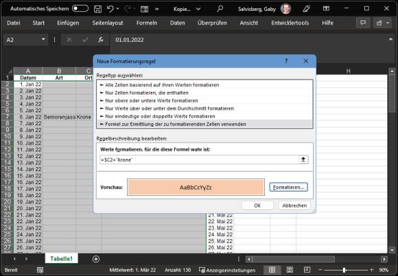 Excel mit der Eingabe der bedingten Formatierung