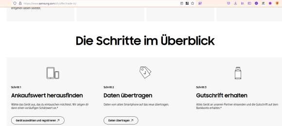 Screenshot Samsung Trade-In Schweiz