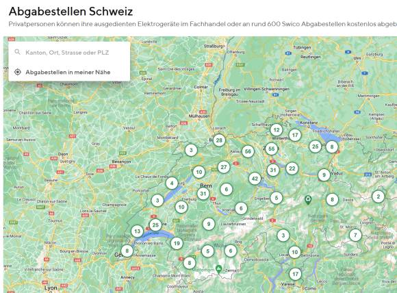 Karte mit SWICO-Abgabestellen