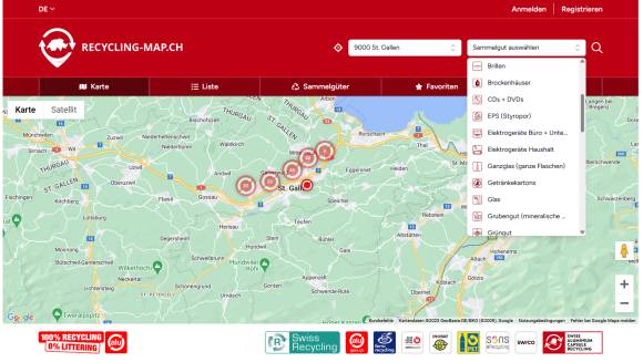 Recycling-Map-Infos zu St. Gallen