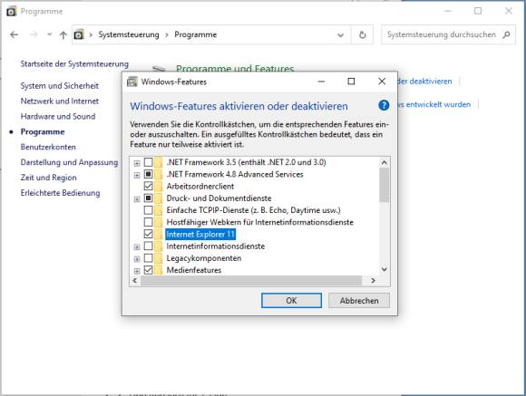 Das Fenster mit dem aktivierten Internet Explorer 11