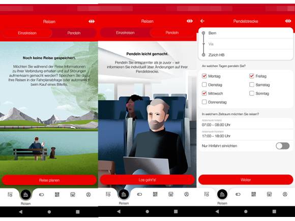 Screenshots aus der SBB-Preview-App 