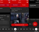 Nebeneinander stehen drei Screenshots aus der SBB-App