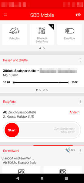 Screenshot der bisherigen SBB-App