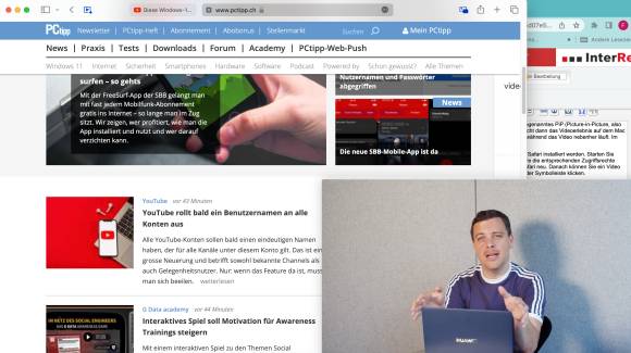 Screenshot der PCtipp-Webseite, ein Video wird in einem separaten kleineren Fenster abgespielt 