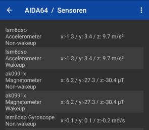 Ausschnitt aus der Aida64-Anzeige zu den Sensordaten 