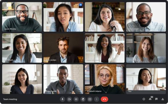 Screenshot einer Meet-Videokonferenz mit 12 Personen 