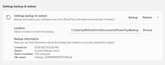 Screenshot der Backup- und Restore-Funktion