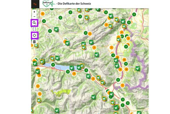 Screenshot der Defikarte Schweiz 