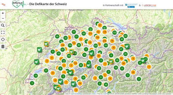 Screenshot der Defikarte Schweiz