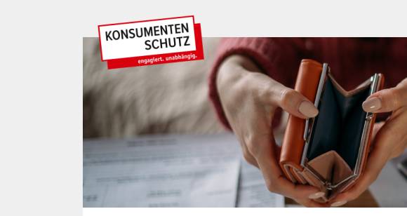Konsumentenschutz-Banner zeigt ein leeres Portemonnaie 