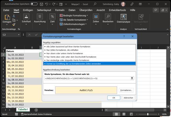 Die bedingte Formatierung in Excel