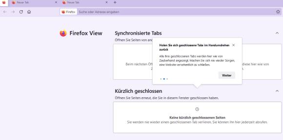 Screenshot der Firefox-View-Ansicht 