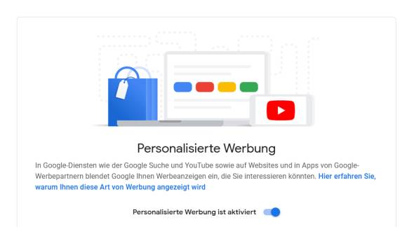 Screenshot des Kippschalters zu personalisierter Werbung 