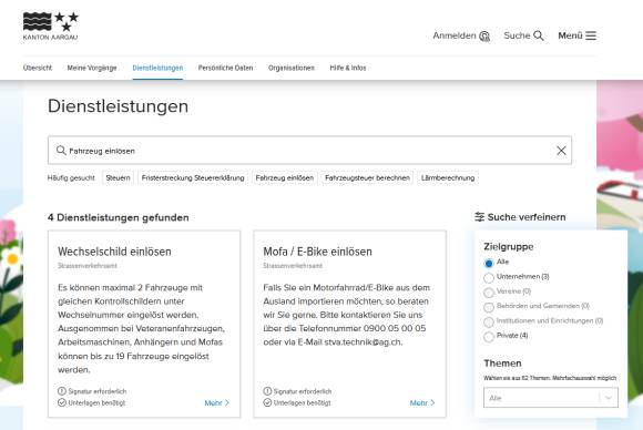 Dienstleistungen im Smart Service Portal des Kantons Aargau