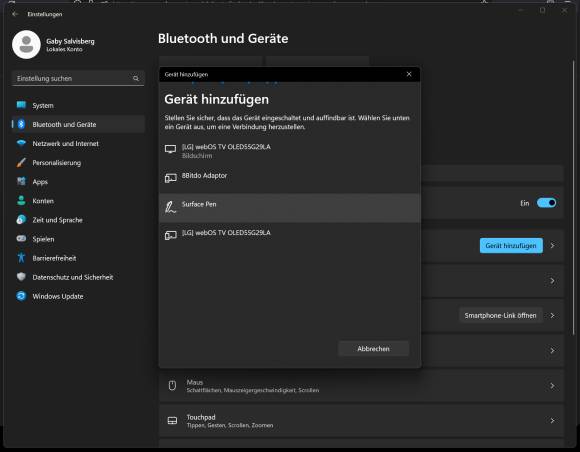 Windows-Bluetooth-Einstellungen: Der Surface Pen wurde entdeckt