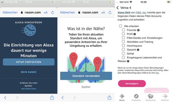 Weitere App-Screenshots der Alexa-Einrichtung auf dem iPhone