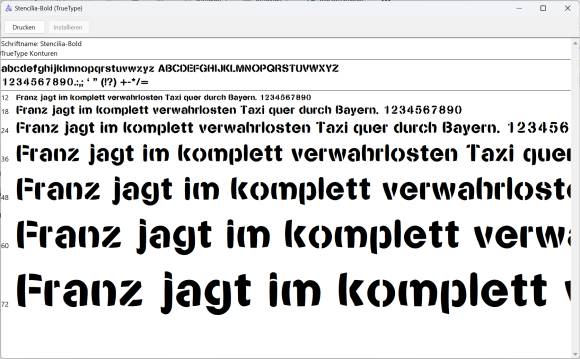 Windows-Vorschau der Schriftart "Stencilia-Bold" 