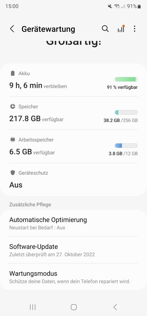 Die Menüpunkte in der Gerätewartung