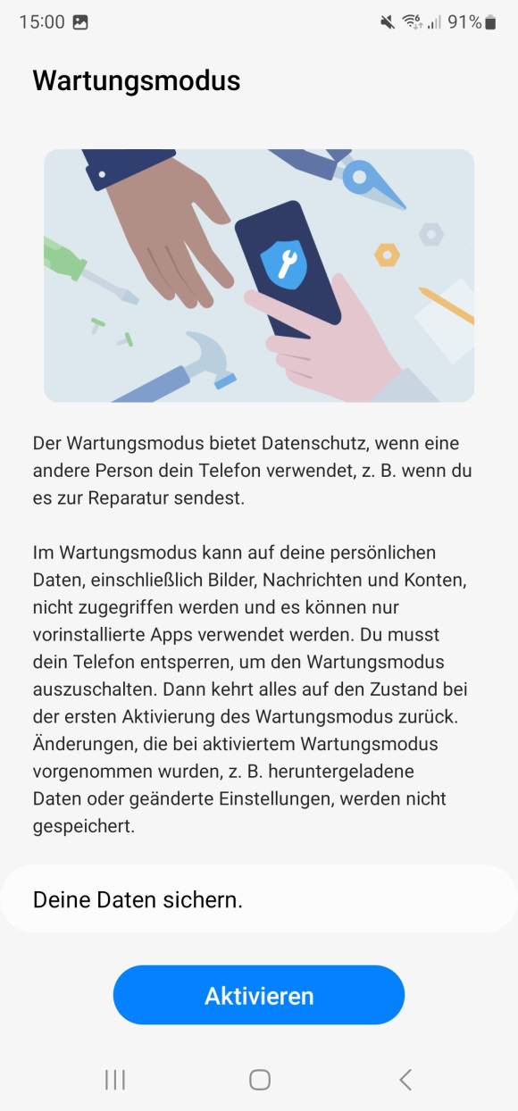 Der Wartungsmodus mit der Schaltfläche "Aktivieren"