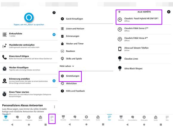 Alexa-App-Einstellungen