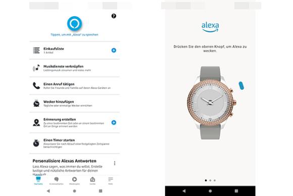 Alexa-App (links) und Fossil-App (rechts) 