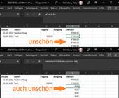 Zwei Beispiel-Ausschnitte von Excel-Tabellen