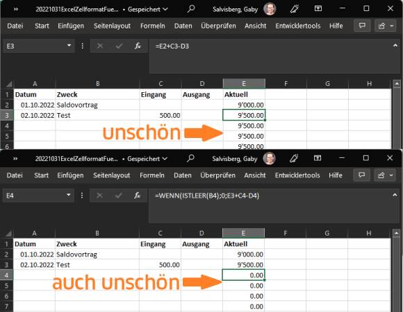 Zwei Beispiel-Ausschnitte von Excel-Tabellen 