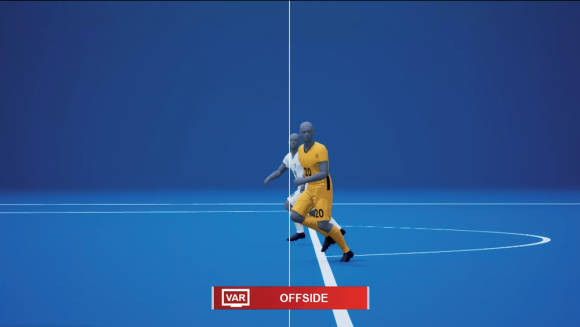 Illustration einer 3D-Animation, in der ein Abseits erkannt wurde