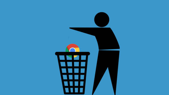 Piktogramm einer Person, die ein Chrome-Logo in den Papierkorb fallen lässt 