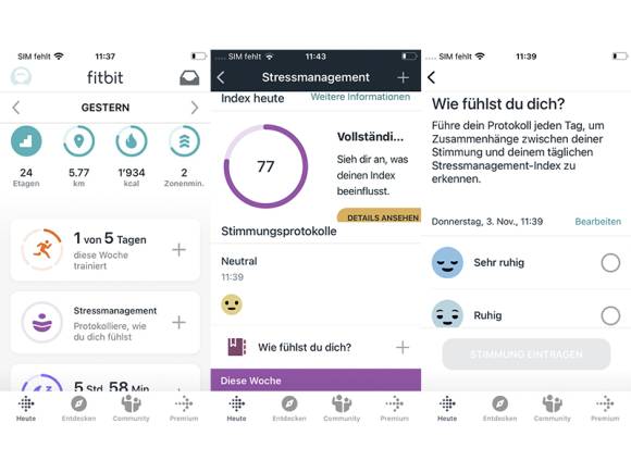 Screenshots aus der Fitbit-App