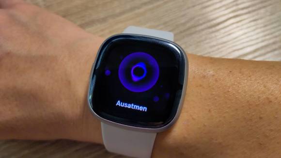 Eine Fitbit am Handgelenk der Autorin