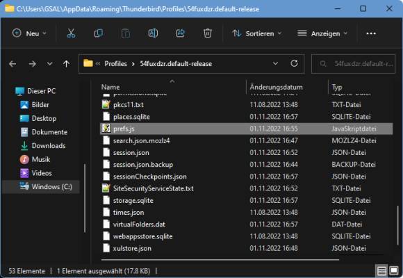 Screenshot eines Thunderbird-Profil-Ordners