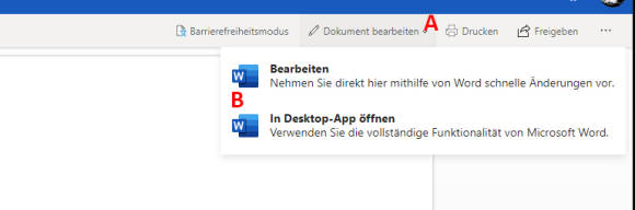 Direkt online öffnen oder mit der Desktop-App bearbeiten