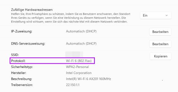 Die Detail-Informationen zum gewählten WLAN