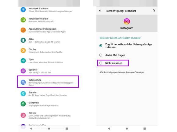 Screenshots aus den Android-Einstellungen