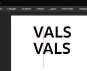 Zweimal das in Grossbuchstaben geschriebene Wort VALS, einmal ohne, einmal mit Kerning