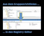 Oben der Gruppenrichtlinien-Editor, unten der Registry-Editor