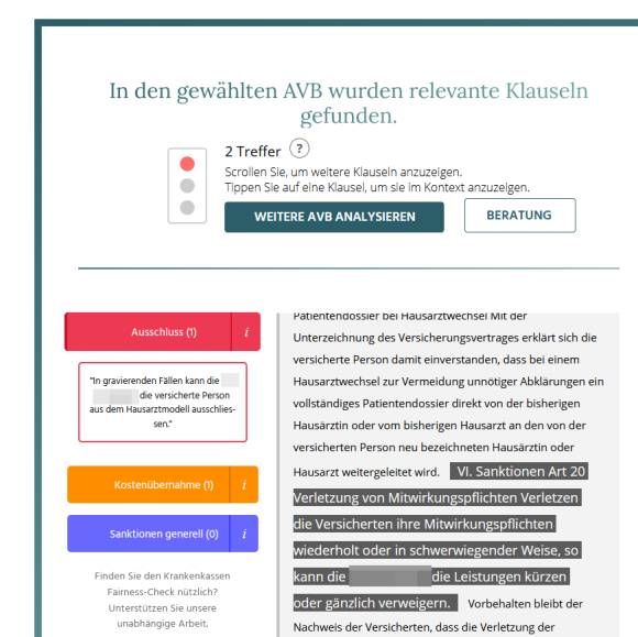 Beispielresultat des Krankenkassen-Fairness-Checks